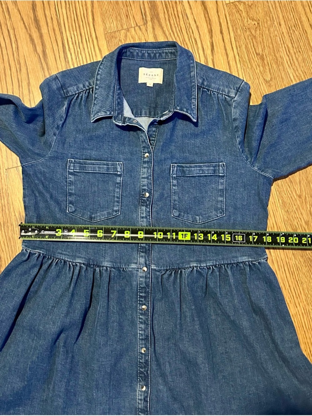 Sézane Leana Denim Shirt Dress Button Front Chambray Tiered Mini Long Sleeve - Picture 6 of 14